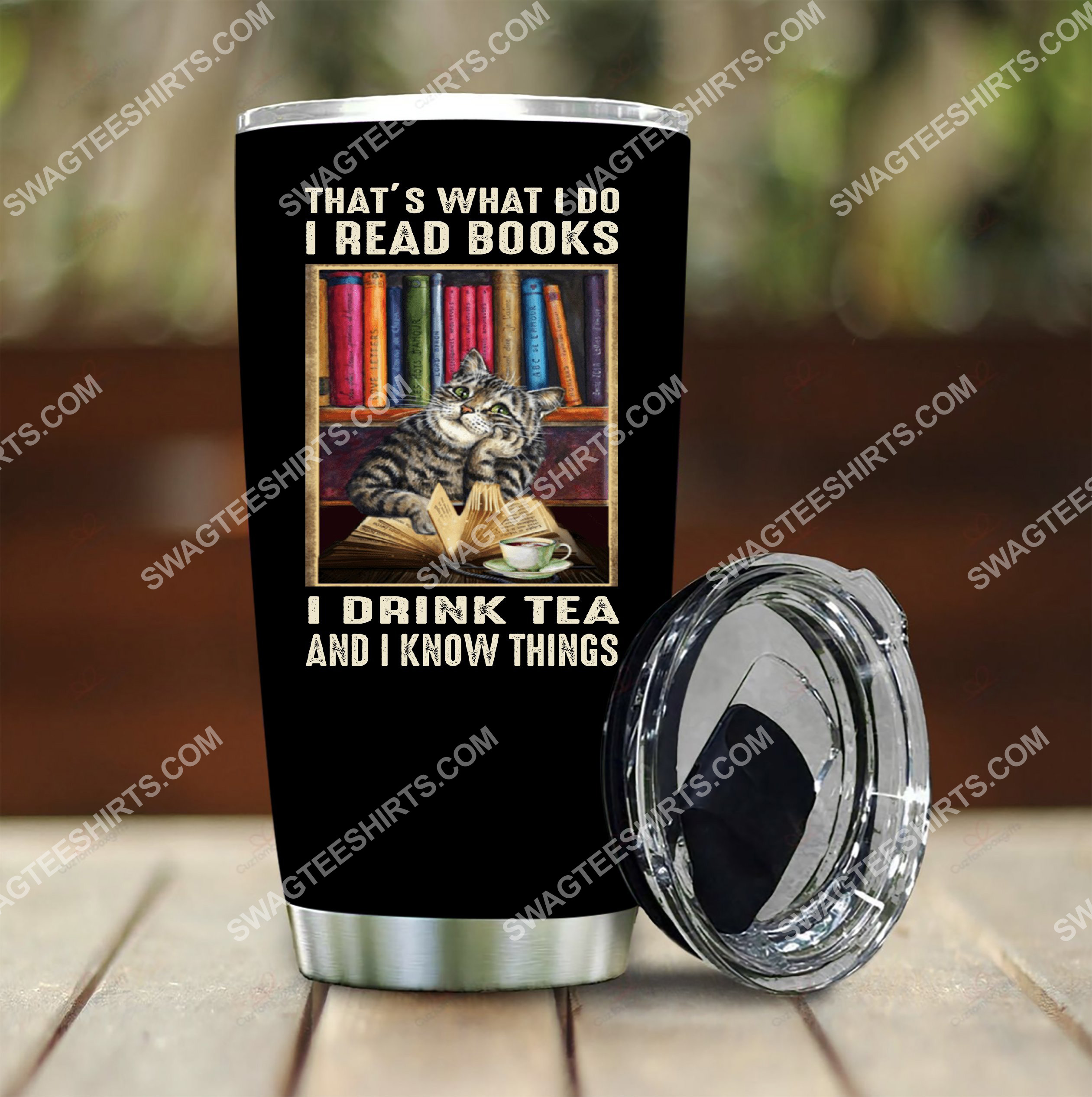 vintage cat drink tea and know things all over printed stainless steel tumbler 2(1) - Copy