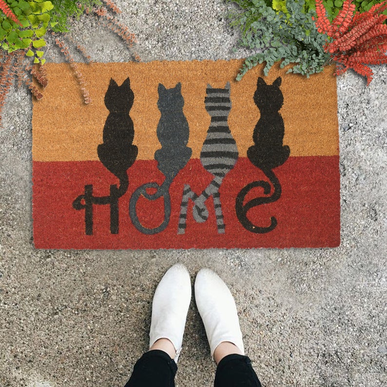 vintage cats at home all over print doormat 3