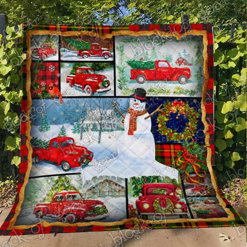 vintage christmas red truck and snowman all over print quilt 4