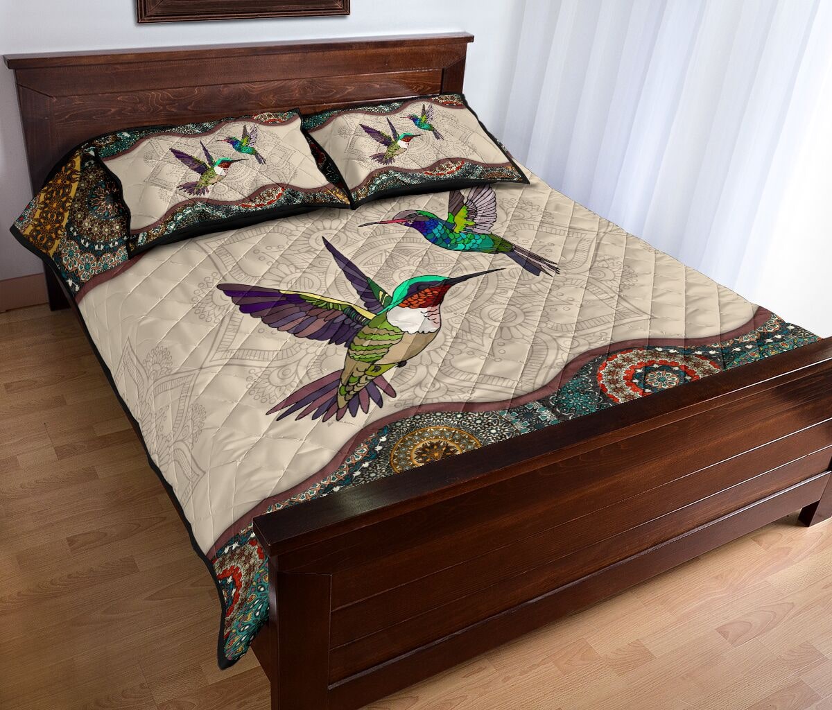 vintage couple hummingbirds full over print quilt 4