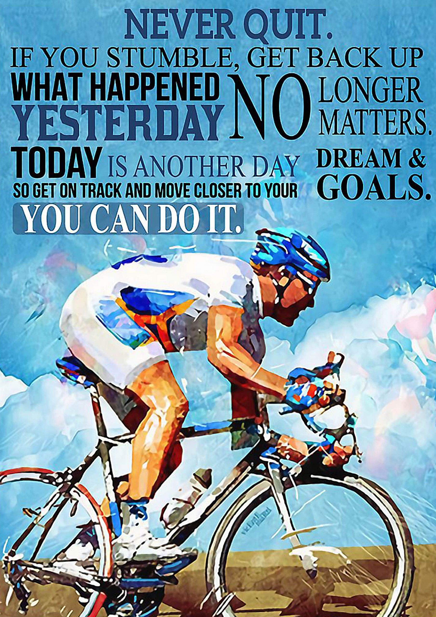 vintage cycling never quit you can do it poster 1