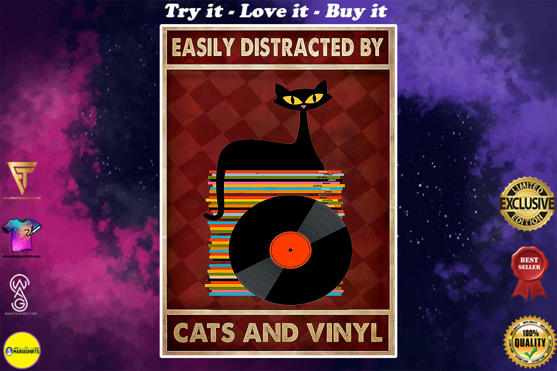 vintage easily distracted by cats and vinyl poster