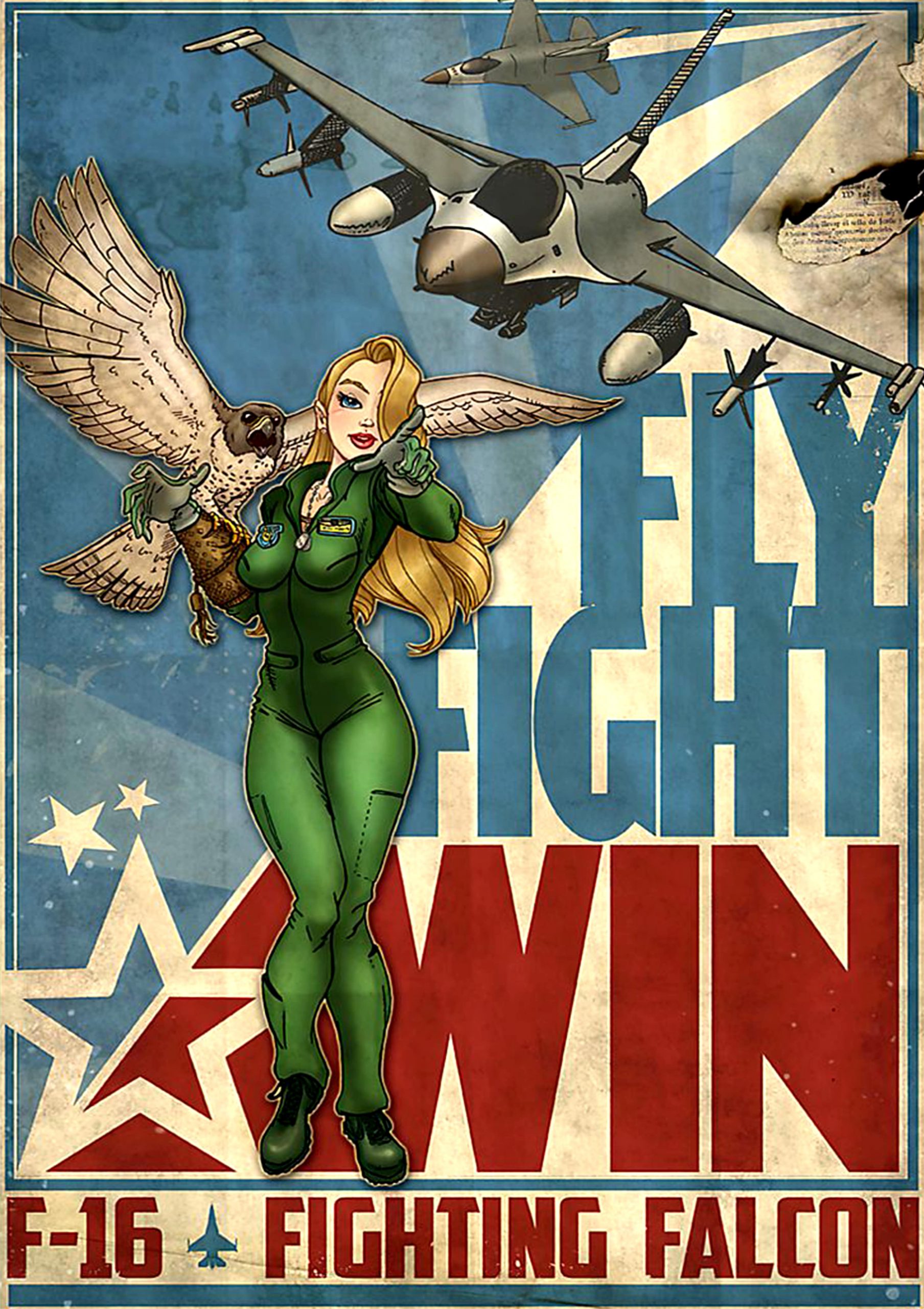 vintage fly fight win f-16 fighting falcon poster 1 - Copy (2)
