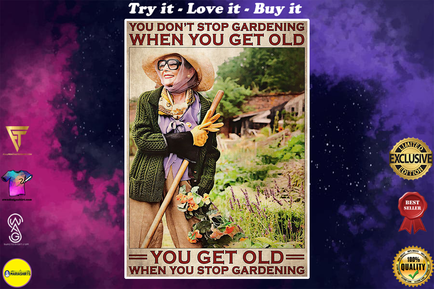 vintage gardening lady you dont stop gardening when you get old poster