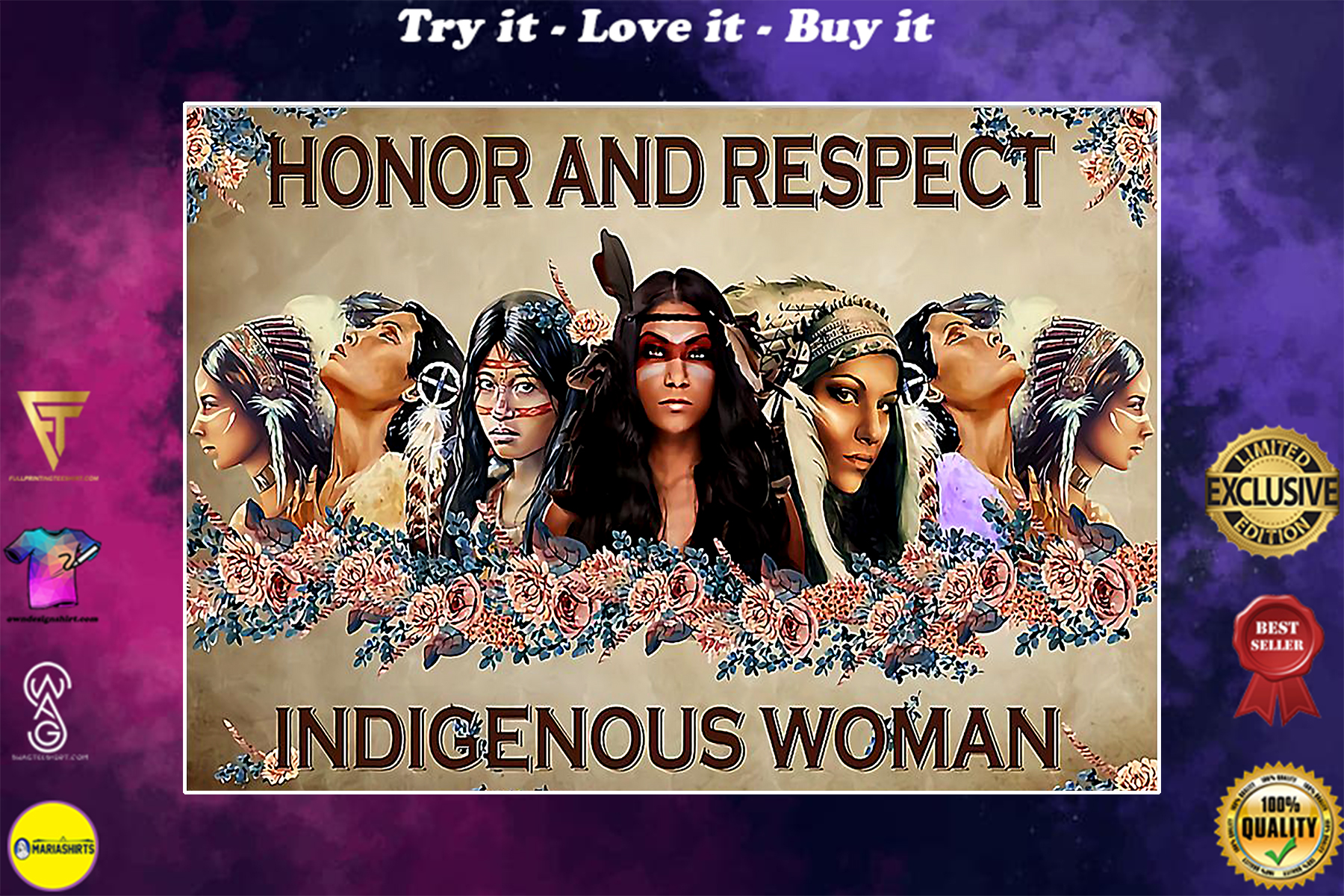 vintage honor and respect indigenous woman native american poster