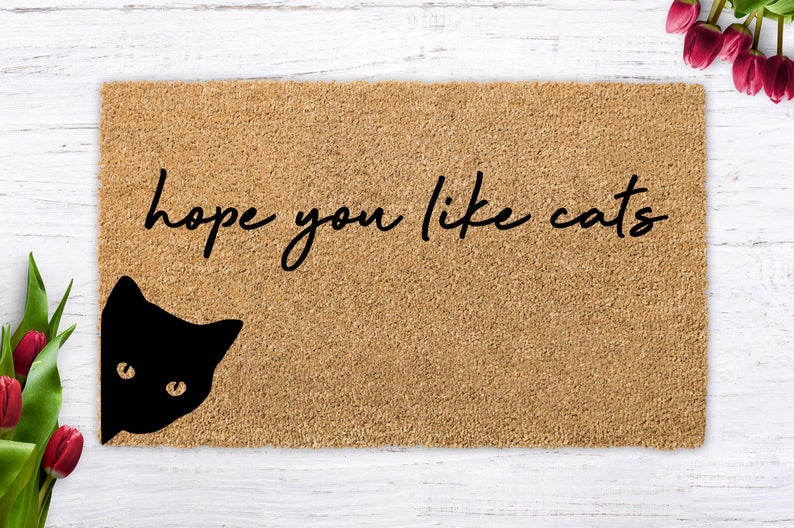 vintage hope you like cats all over print doormat 2