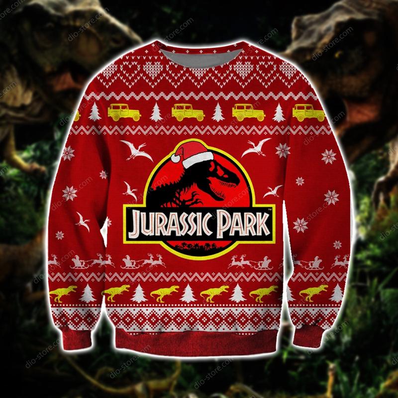 vintage jurassic park all over printed ugly christmas sweater 3