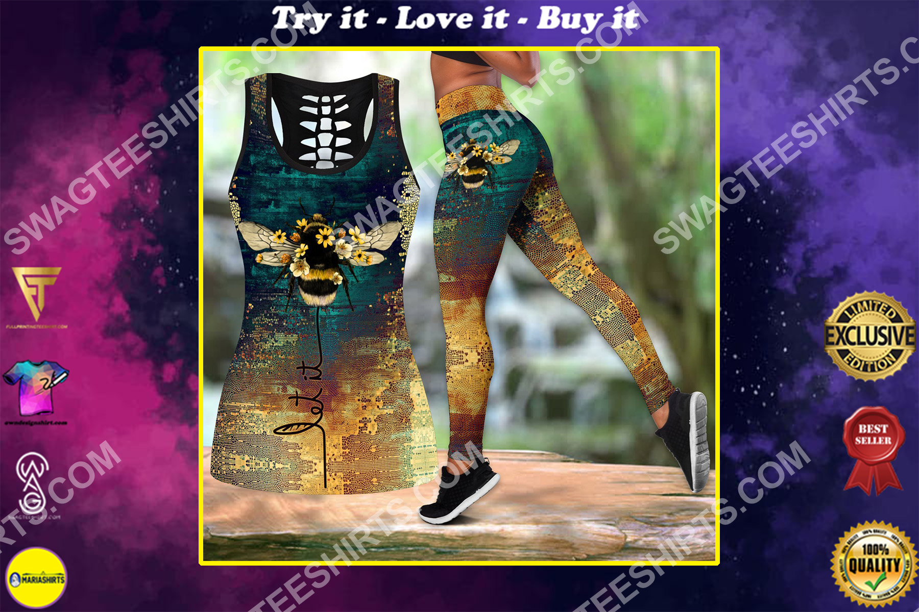 vintage let it bee all over printed set sports outfit