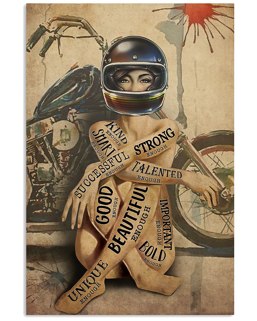 vintage motorcycle girl i am strong beautiful smart poster 1
