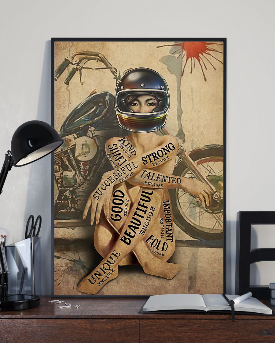 vintage motorcycle girl i am strong beautiful smart poster 3