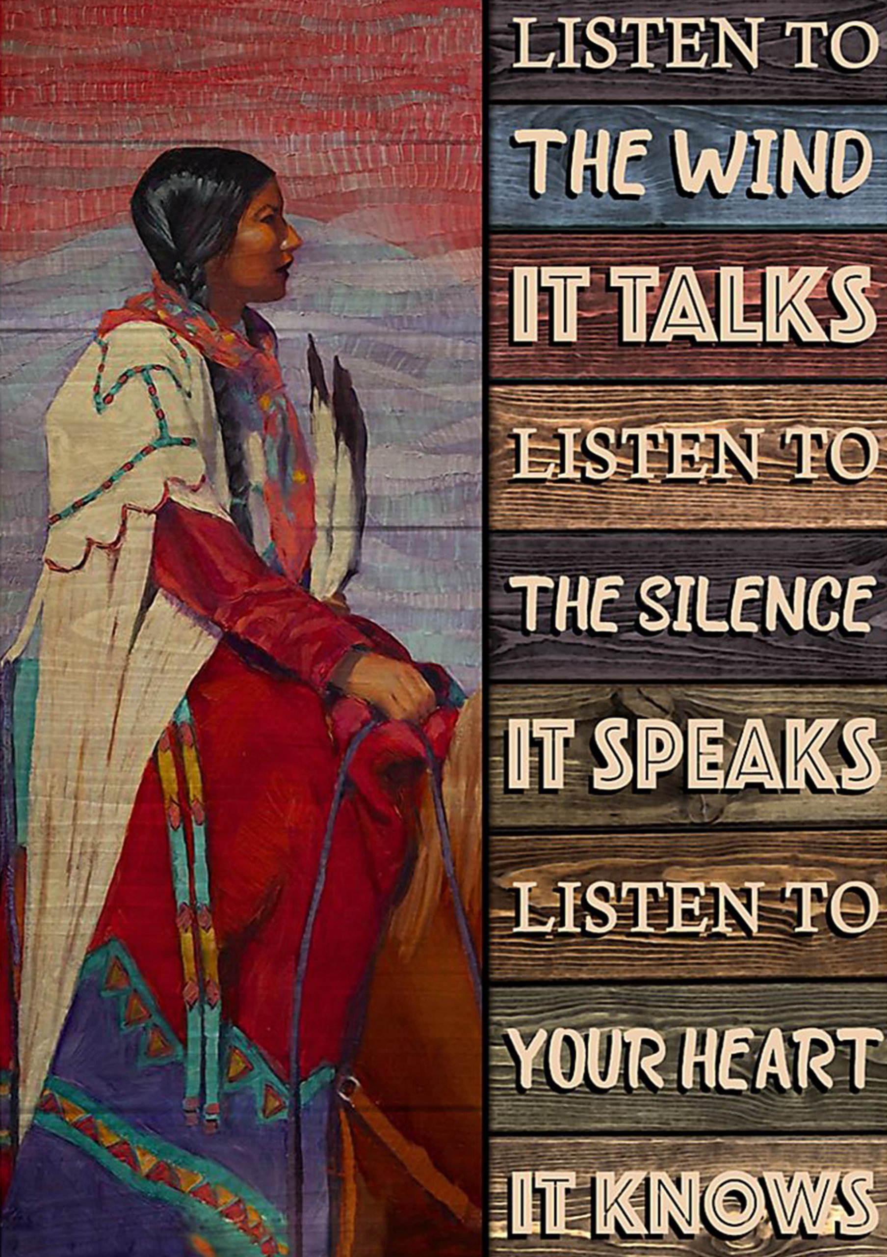 vintage native american girl listen to the wind it talks poster 1