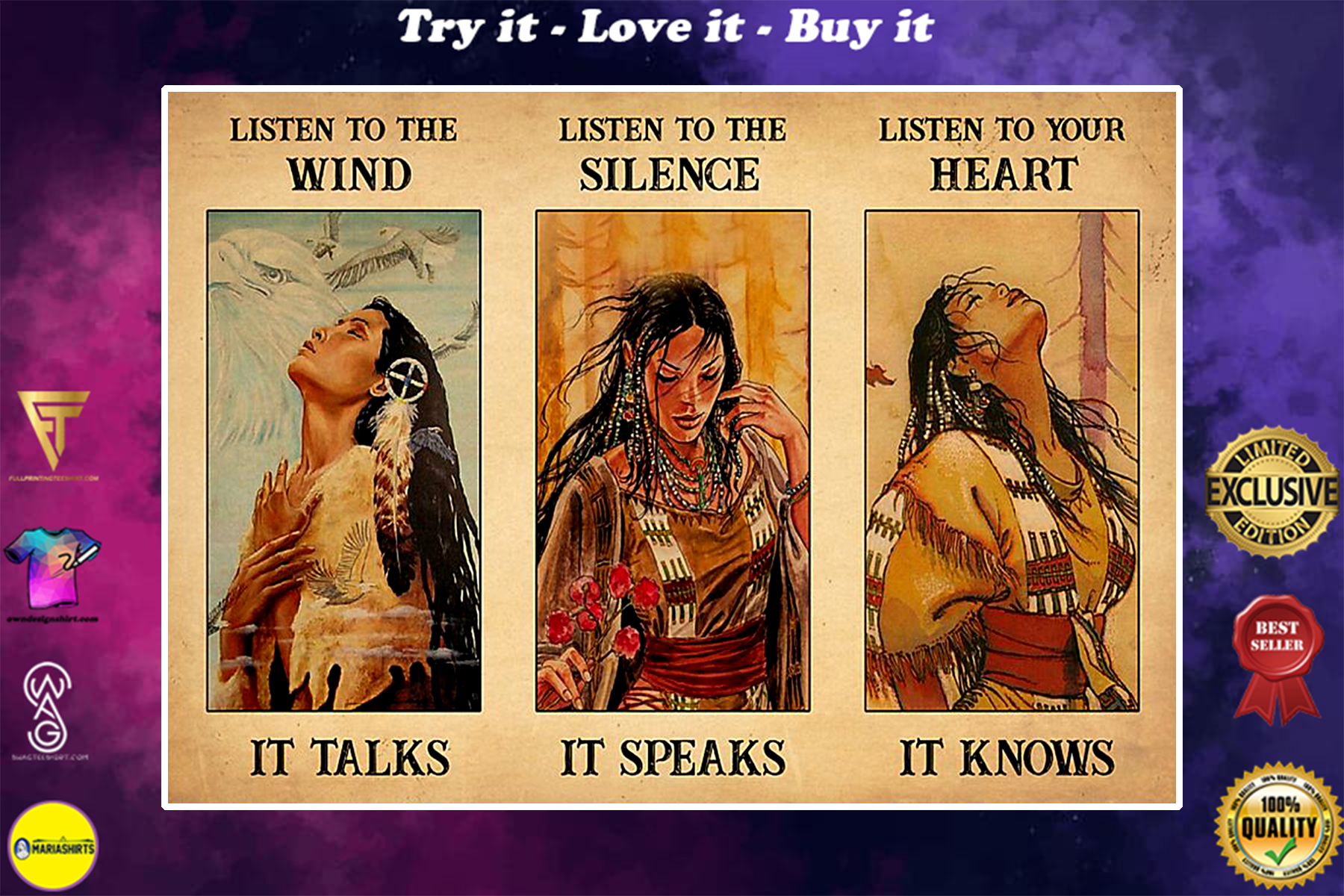 vintage native american girls listen to the wind it talks listen to the silence it speaks poster