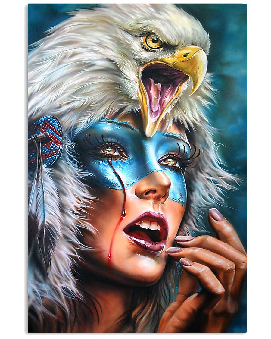 vintage native american woman eagle watercolor poster 1