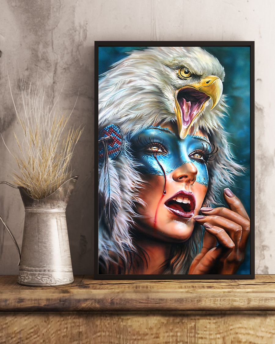 vintage native american woman eagle watercolor poster 3