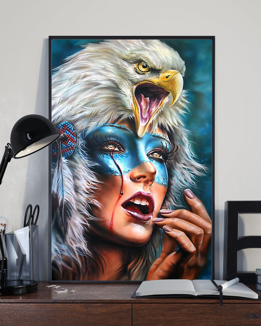 vintage native american woman eagle watercolor poster 4
