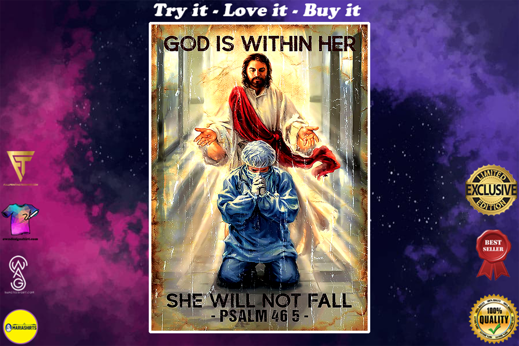 vintage nurse God is within her she will not fall poster