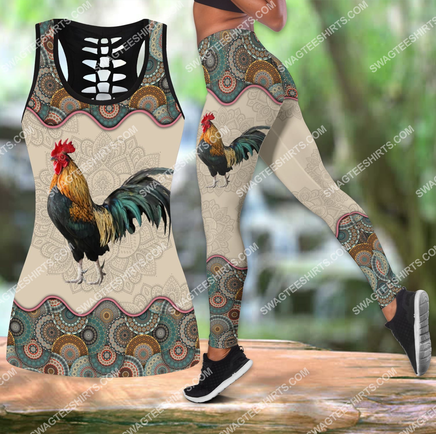 vintage rooster chicken all over printed set sports outfit 3 - Copy (2)