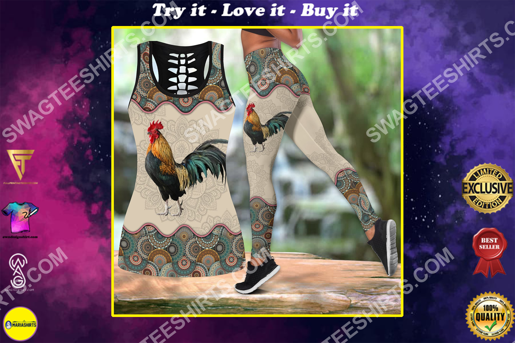 vintage rooster chicken all over printed set sports outfit