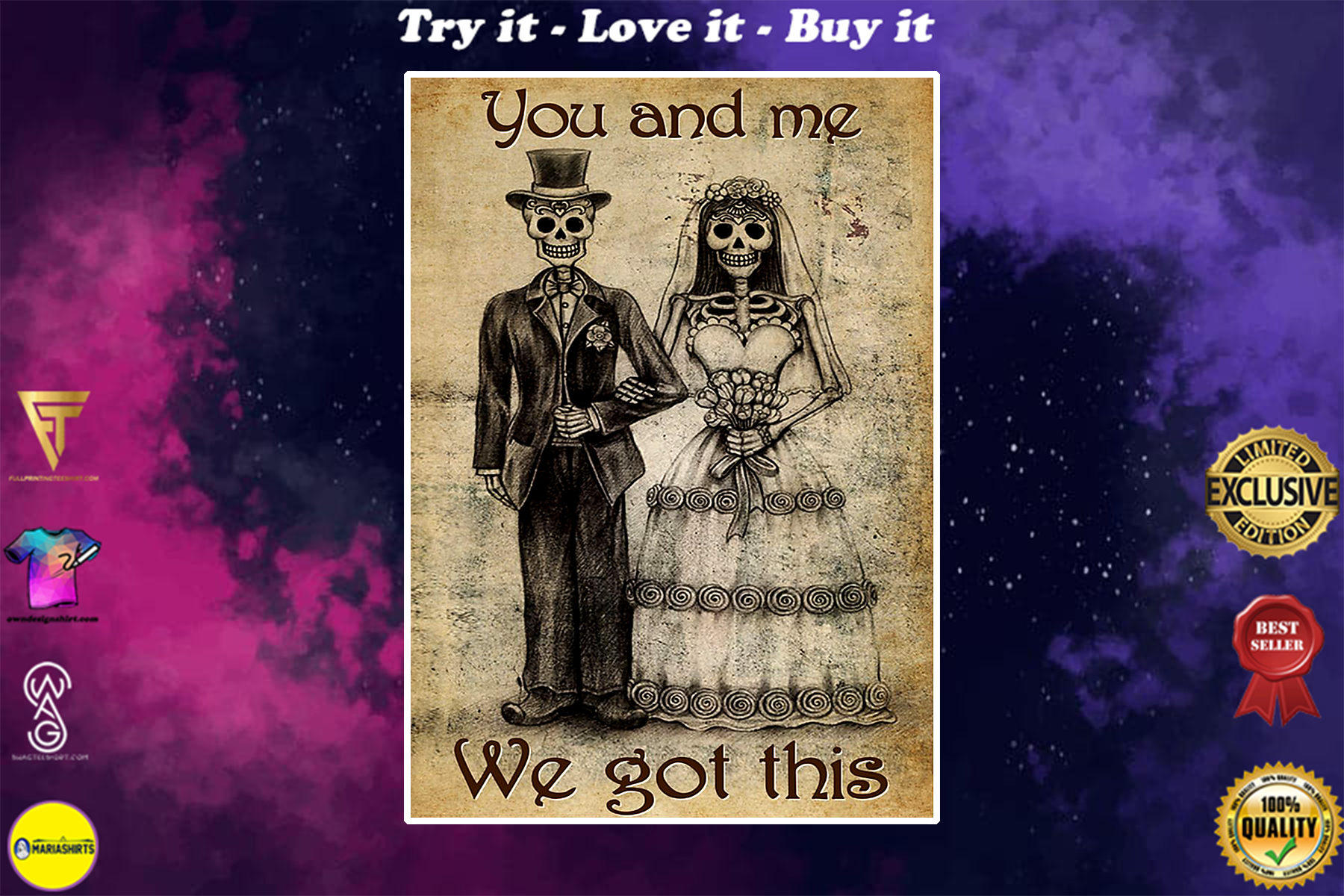 vintage skull couple you and me we got this poster