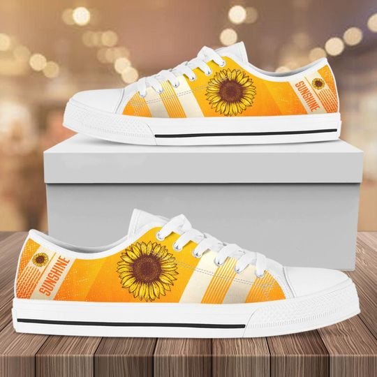 vintage sunflower canvas full printing low top shoes 2