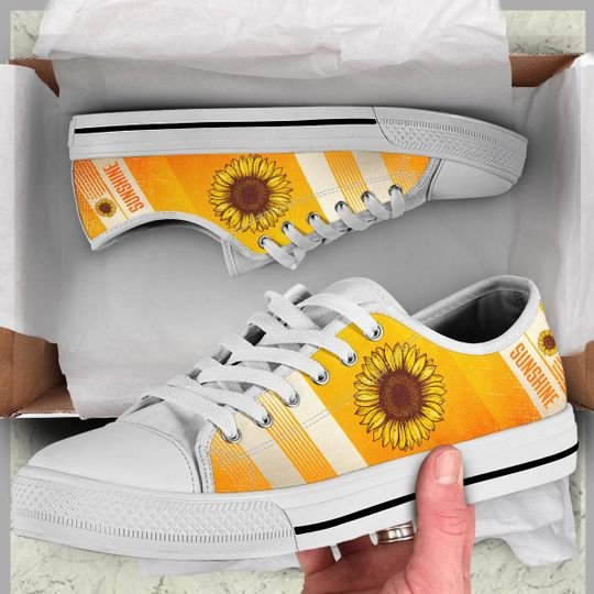 vintage sunflower canvas full printing low top shoes 3