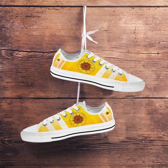 vintage sunflower canvas full printing low top shoes 4