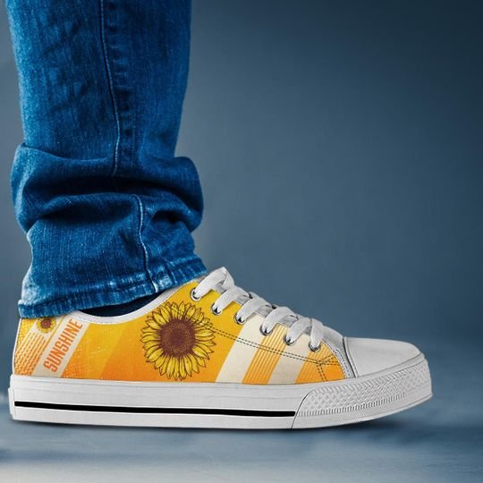 vintage sunflower canvas full printing low top shoes 5
