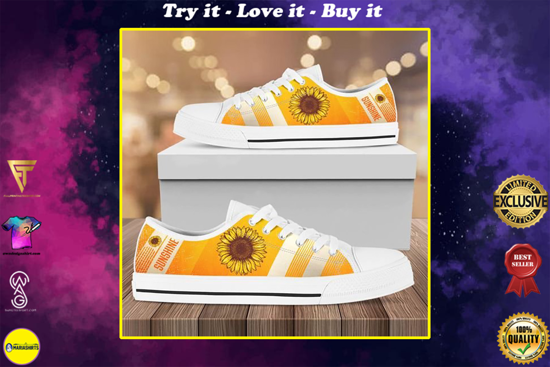 vintage sunflower canvas full printing low top shoes