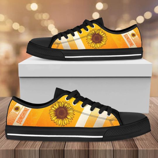vintage sunflower full printing low top shoes 2