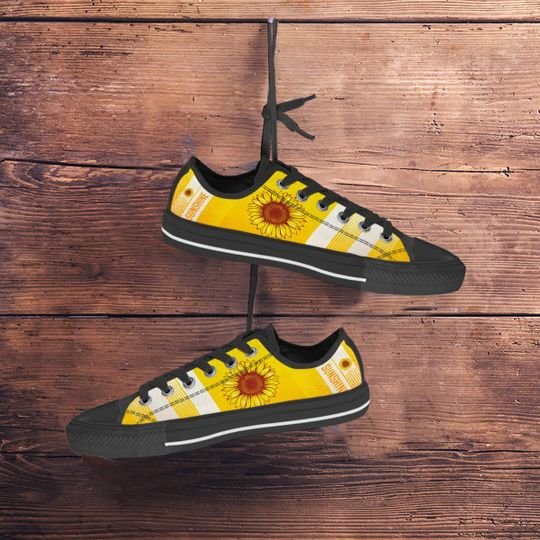 vintage sunflower full printing low top shoes 3