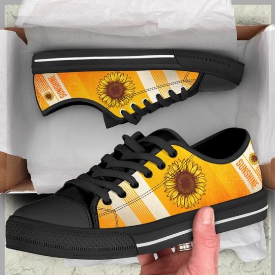 vintage sunflower full printing low top shoes 5