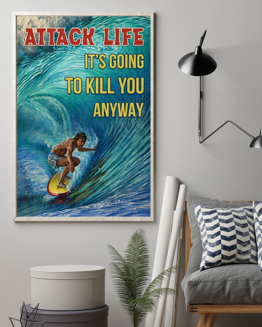 vintage surfing attack life its going to kill you anyway poster 2