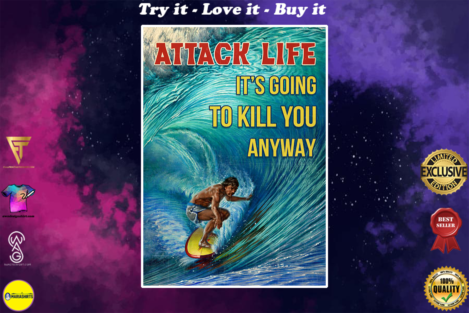 vintage surfing attack life its going to kill you anyway poster