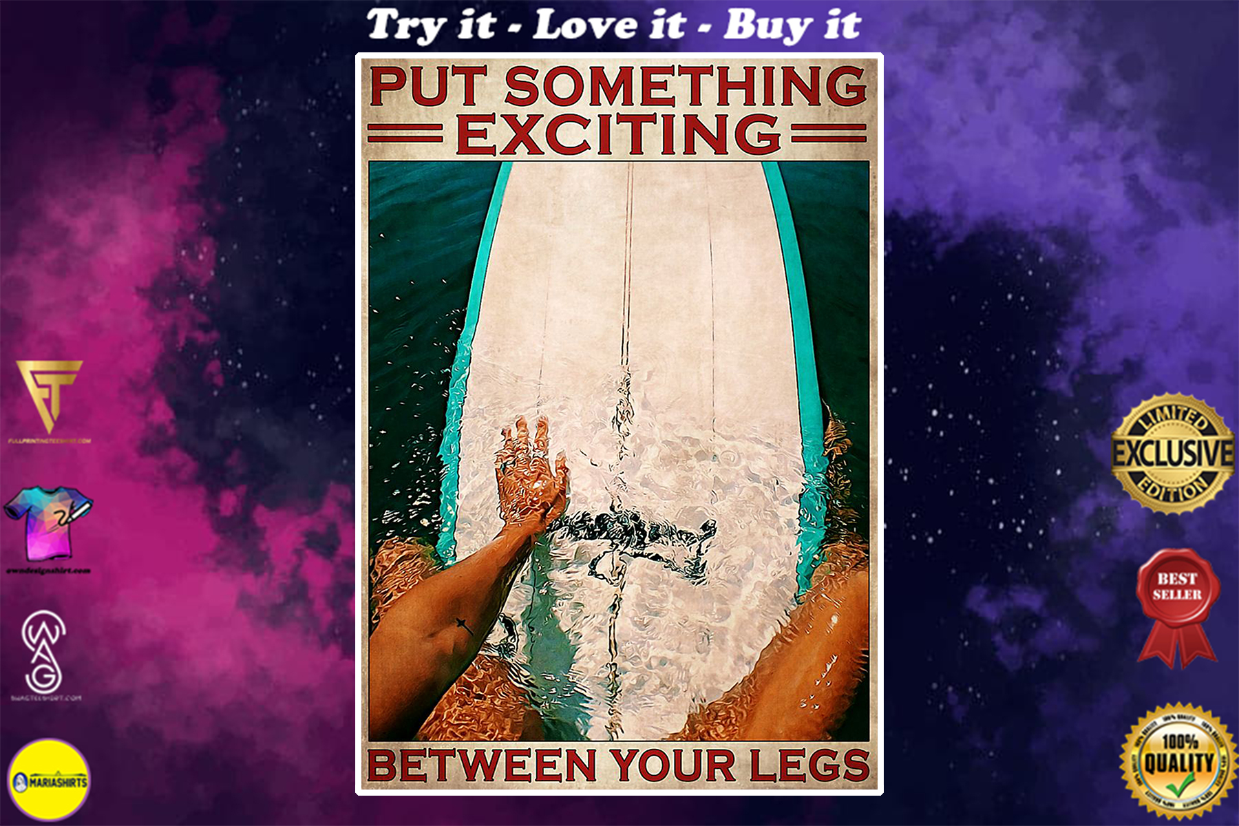 vintage surfing put something exciting between your legs poster