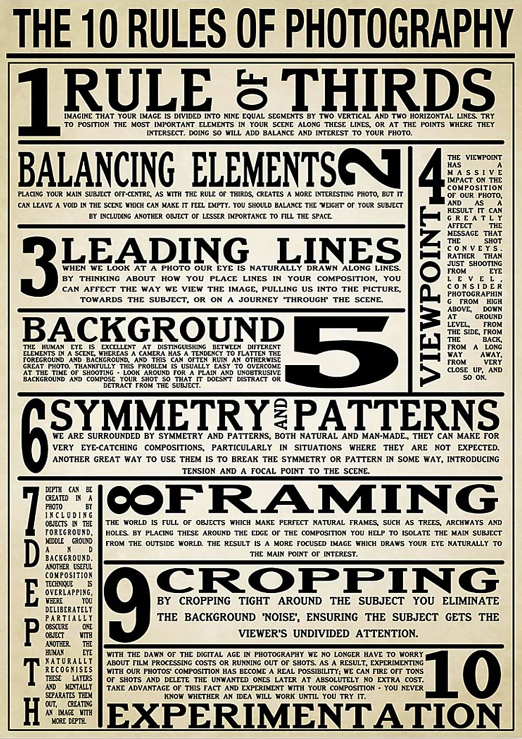 vintage the 10 rules of photography poster 1