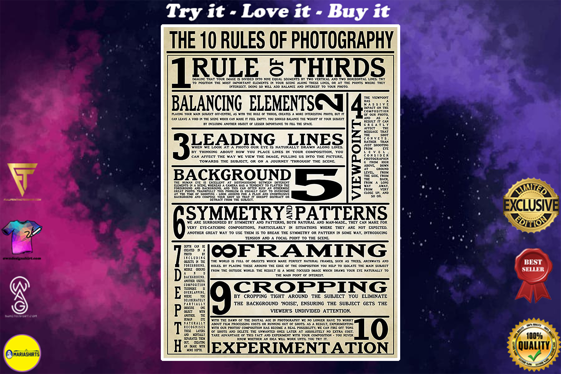 vintage the 10 rules of photography poster