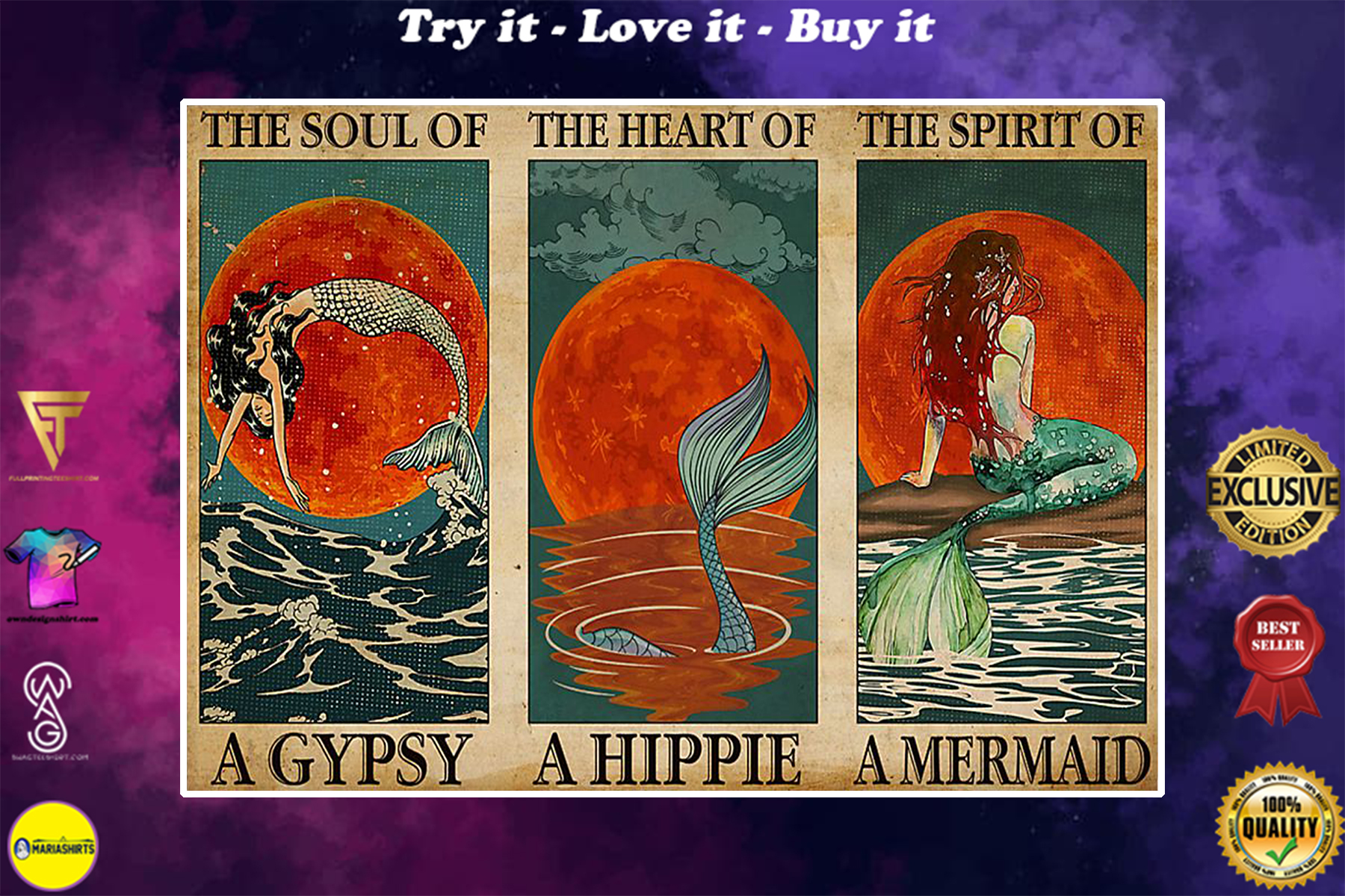 vintage the soul of a gypsy the heart of a hippie the spirit of a mermaid poster