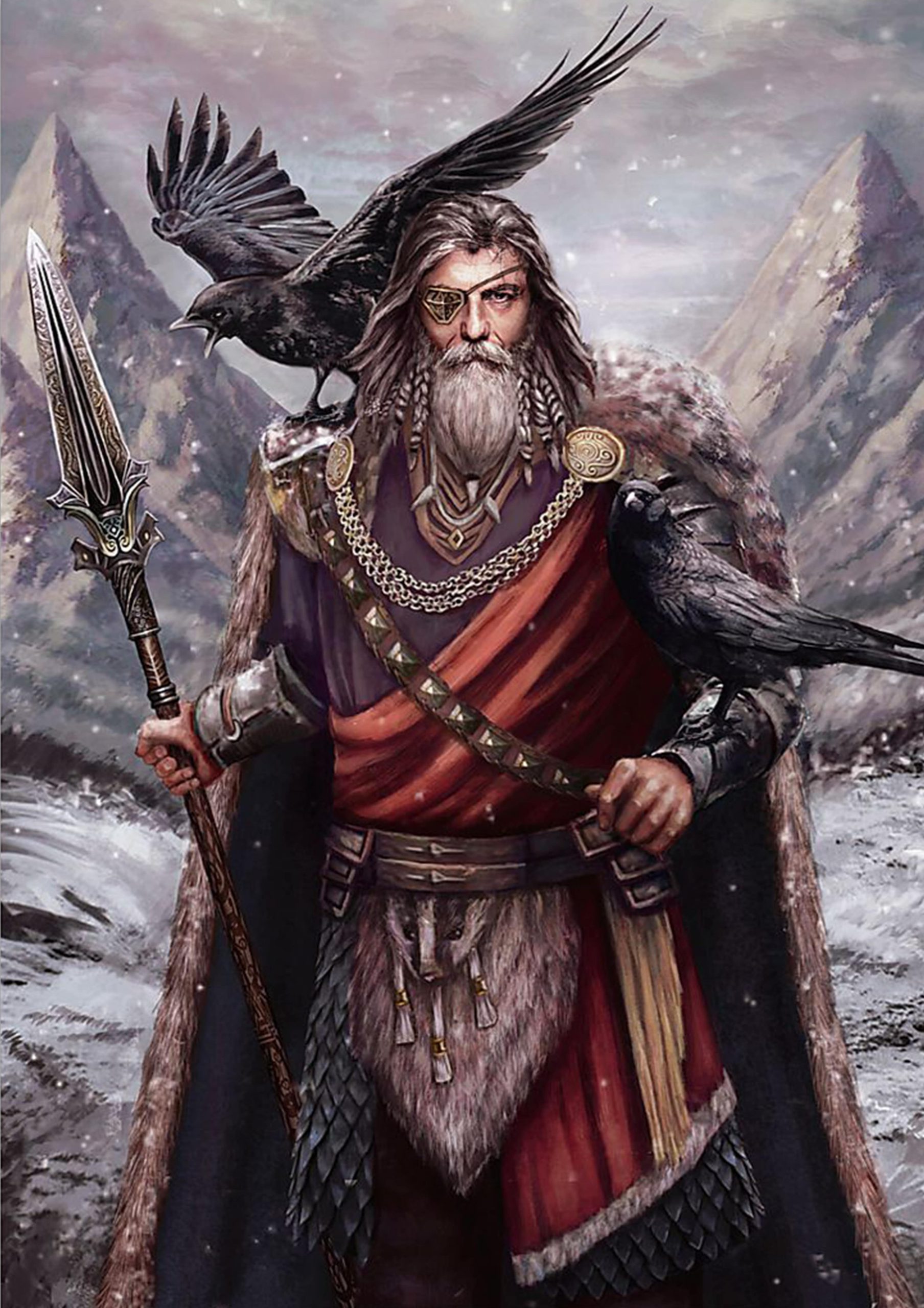 vintage viking odin and ravens poster 1