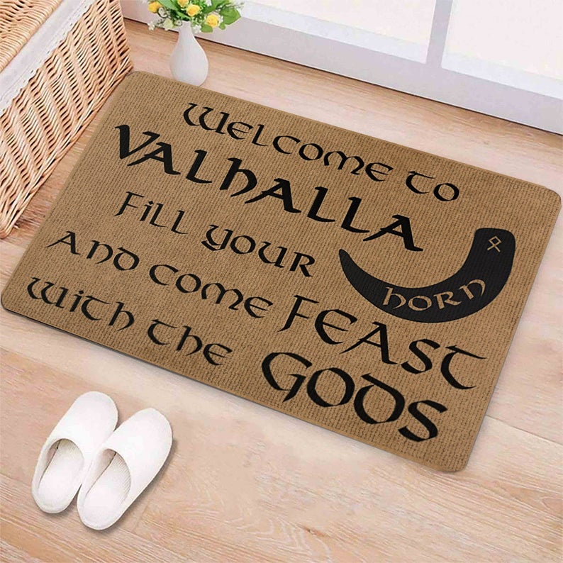 vintage welcome to valhalla fill your horn and come feast with the Gods all over print doormat 4