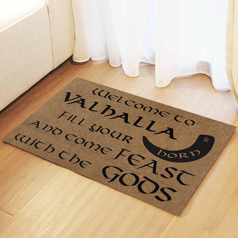 vintage welcome to valhalla fill your horn and come feast with the Gods all over print doormat 5