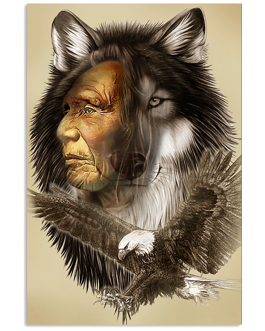 vintage wolf eagle chief native american poster 1