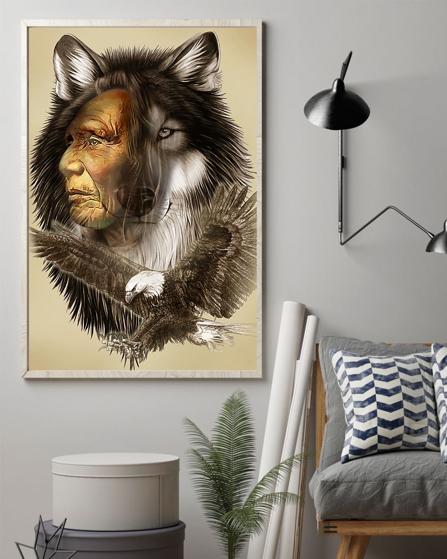 vintage wolf eagle chief native american poster 2