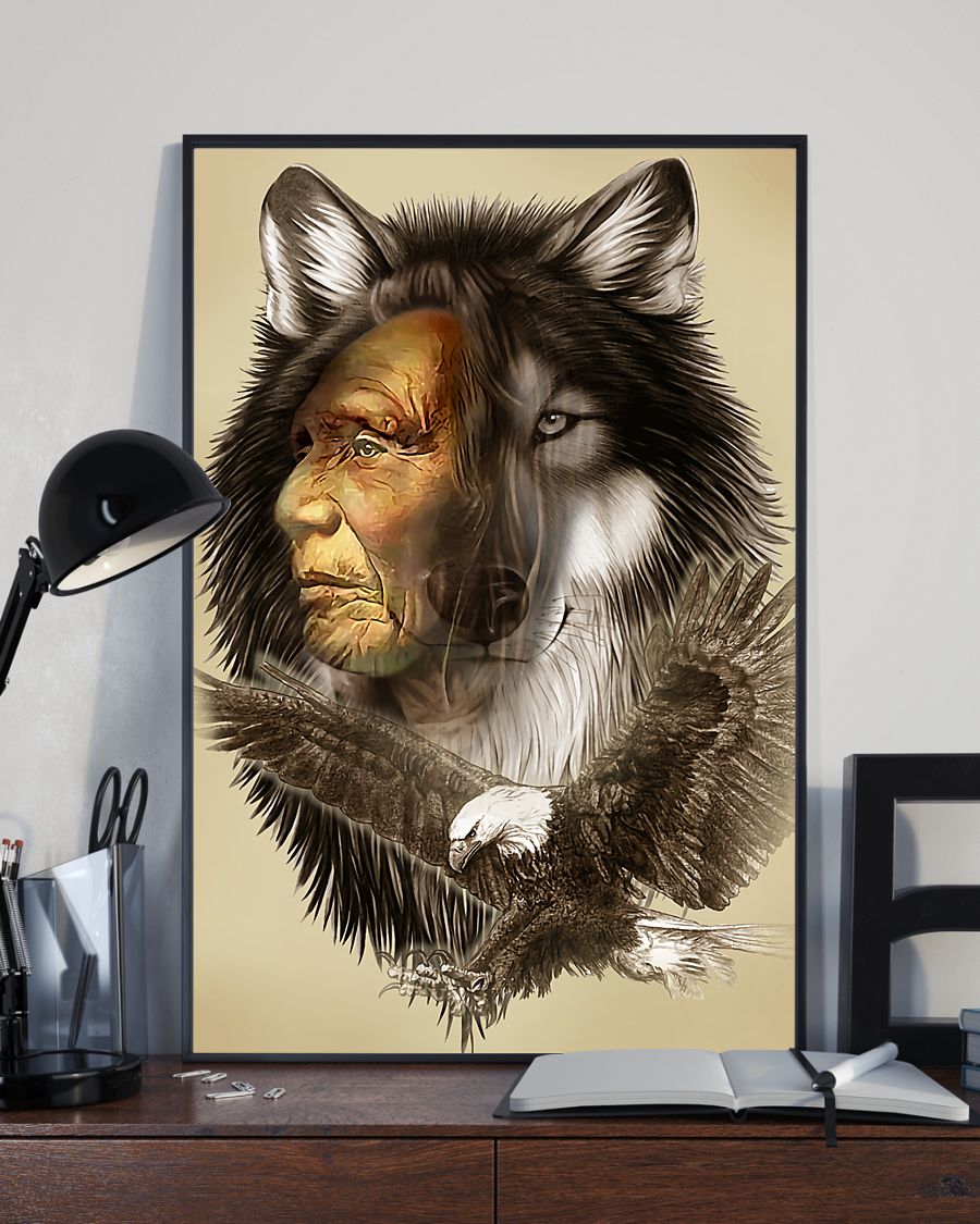 vintage wolf eagle chief native american poster 3