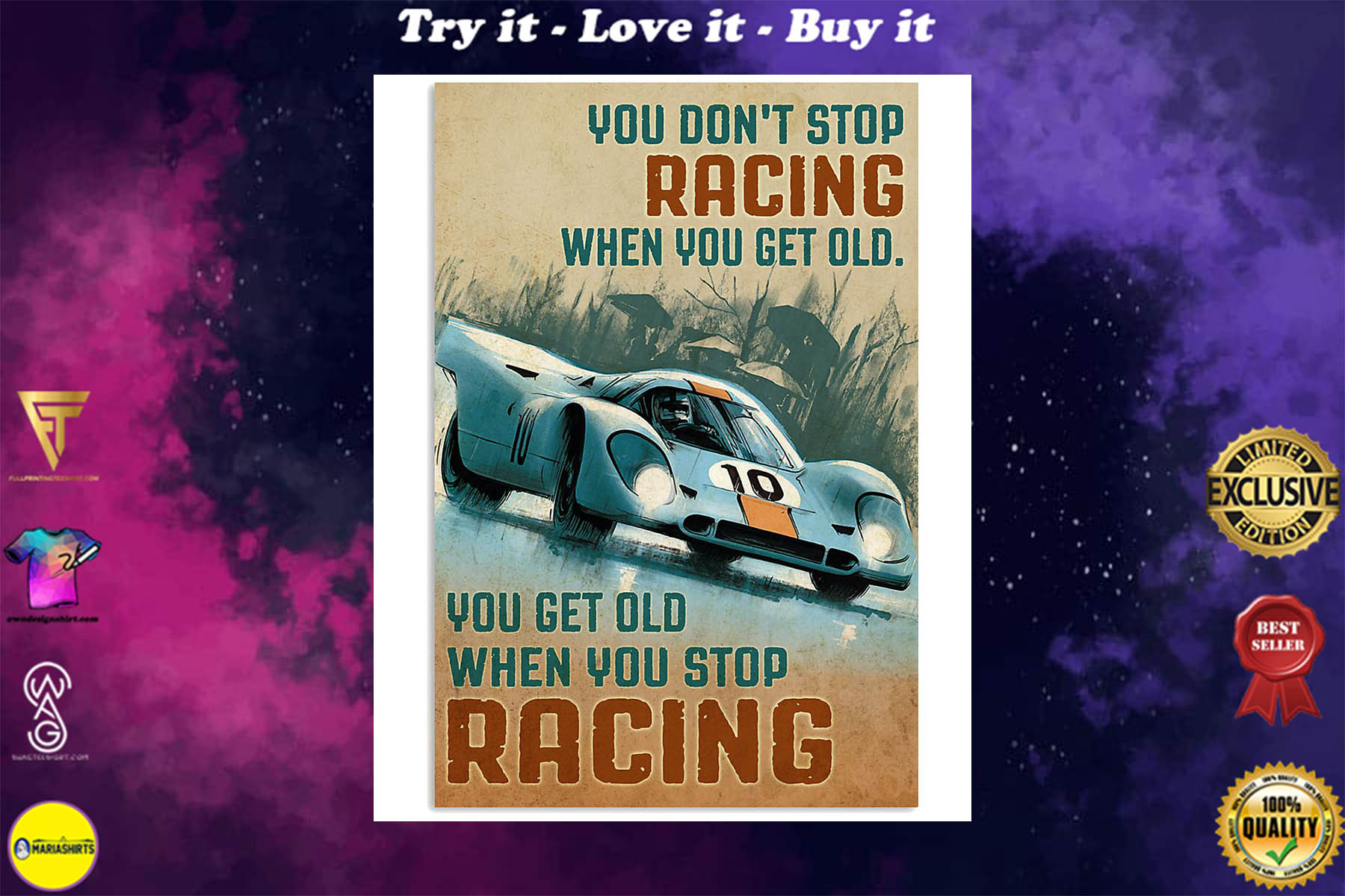 vintage you dont stop racing when you get old you get old when you stop racing poster