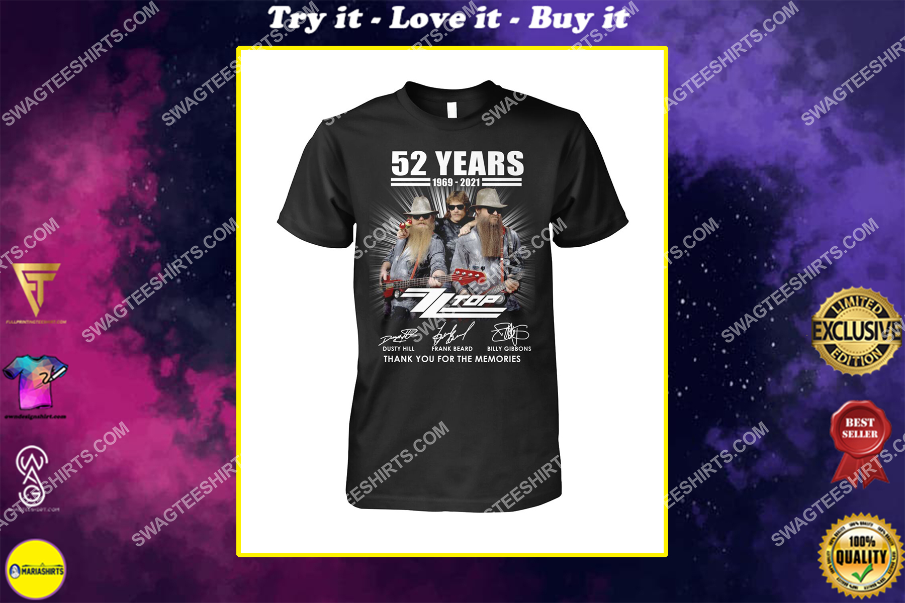 vintage zz top 52 years thank you for memories signature shirt