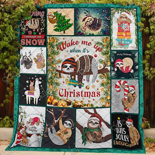 wake up when its christmas sloth all over print quilt 3