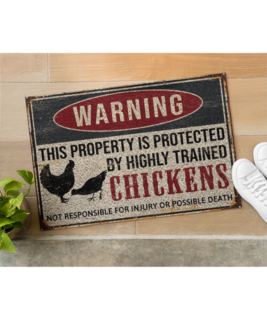 warning this property is protected by highly trained chickens death doormat 3