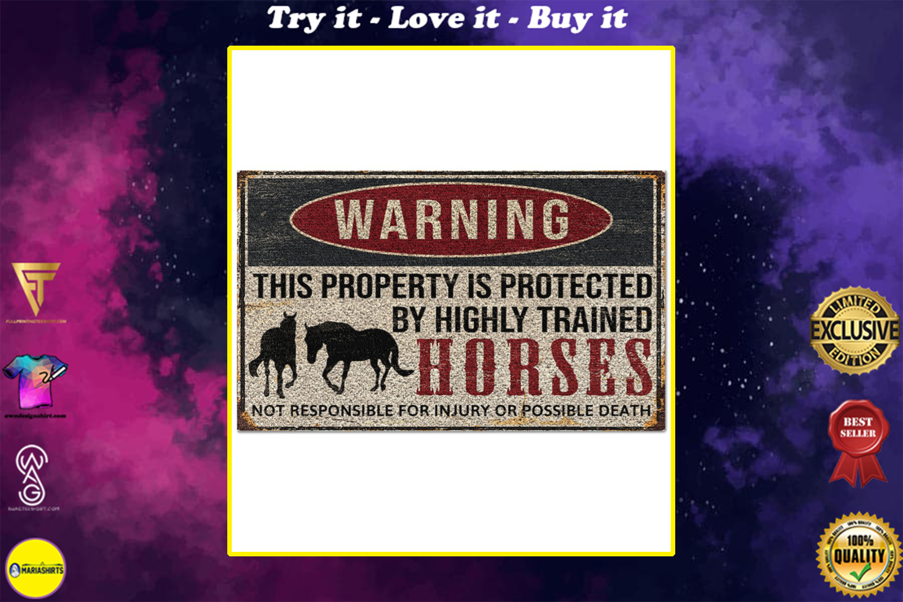 warning this property is protected by highly trained horses full printing doormat