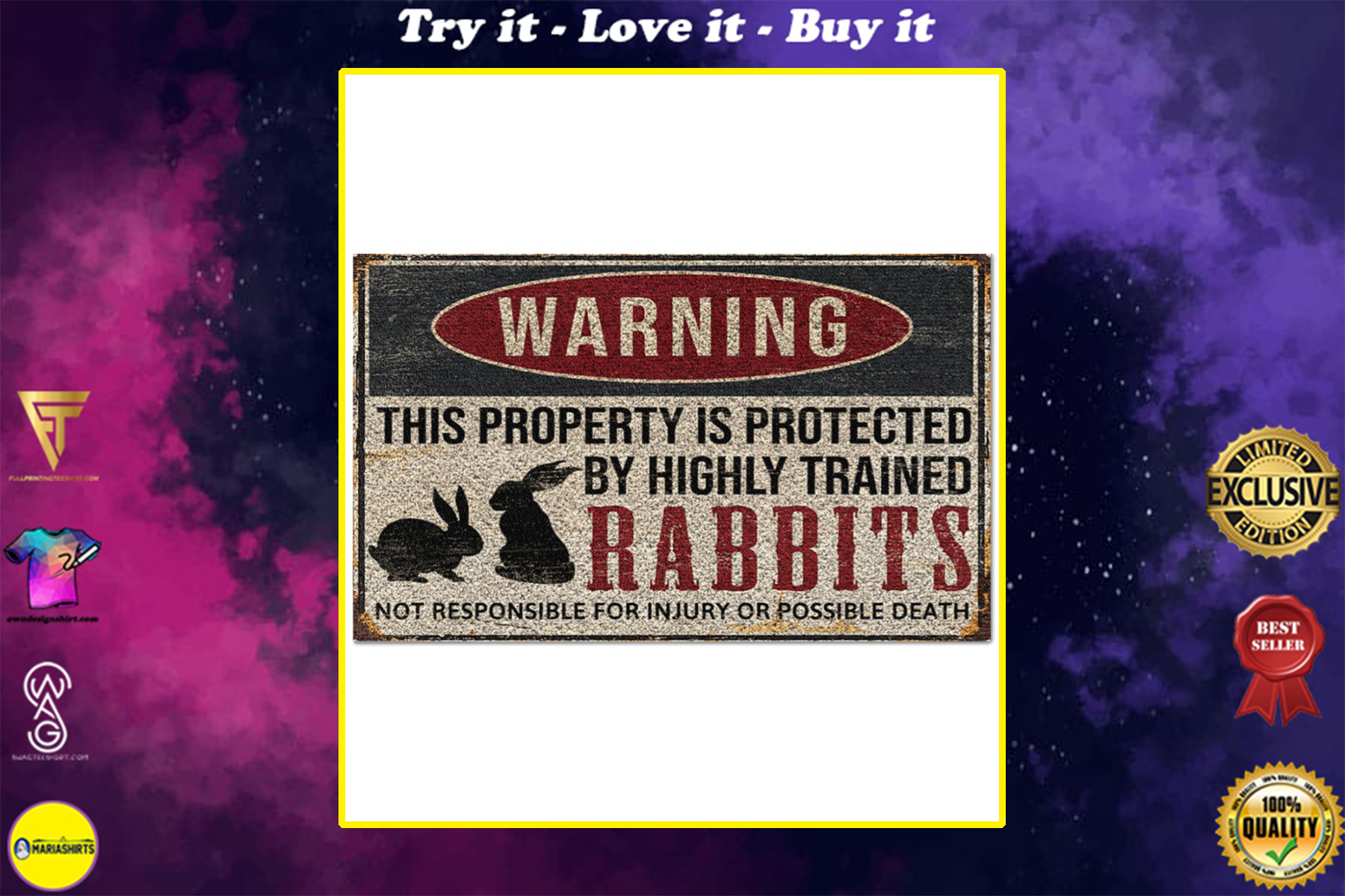 warning this property is protected by highly trained rabbits full printing doormat