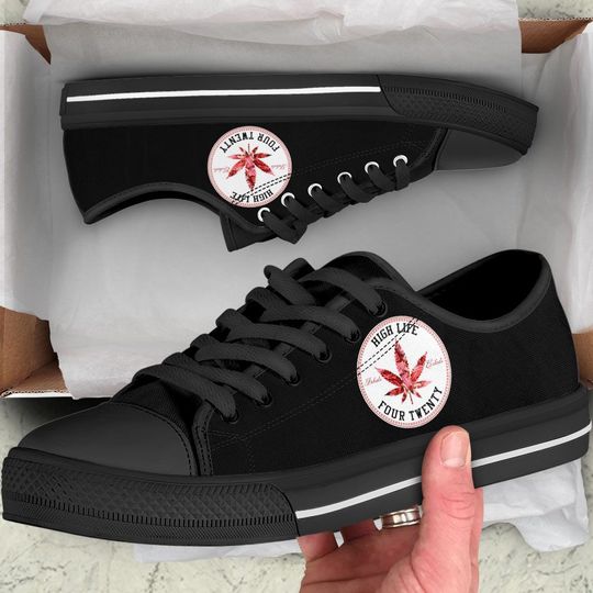 weed leaf high life four twenty full printing low top shoes 3